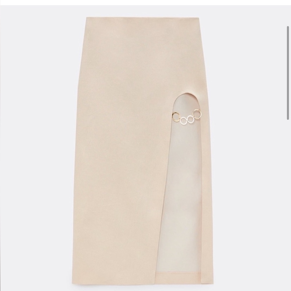Zara NWT 100% Linen Midi Skirt with Gold Chain | Size xl